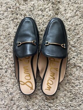 Sam Edelman Black Leather Mule with Gold Horsebit Accent